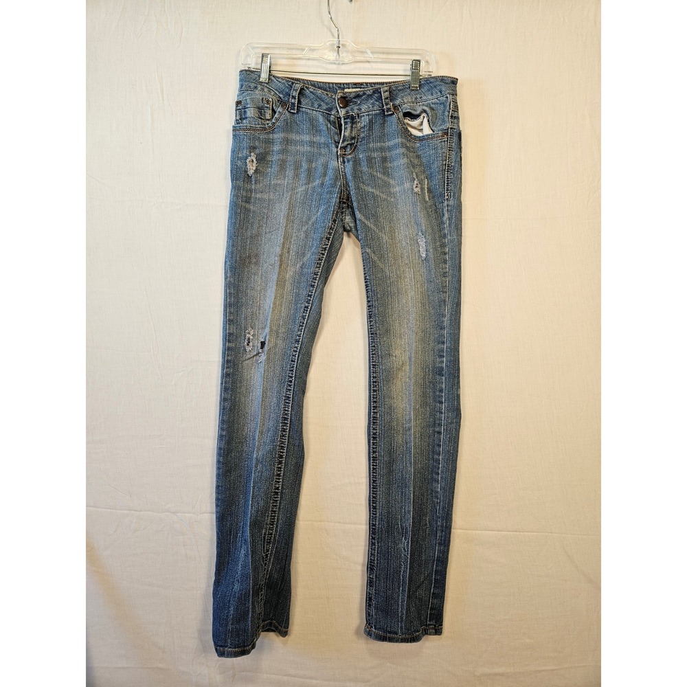 Paris Blues Womens Distressed Low Rise Straight Leg Jeans Blue Size 9 RN129054